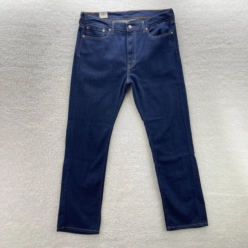 Levis 513 Jeans Mens 36x32 Blue Slim Straight Dark Wash Stretch Denim Preppy NEW